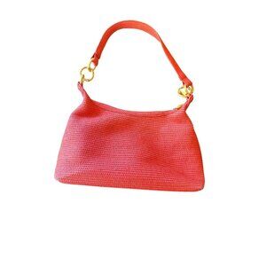 Talbots Red Straw Handbag With Bamboo Accents & Floral Lining